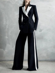 Contrast Color Pockets Loose Wide Leg Suit Pants Pants