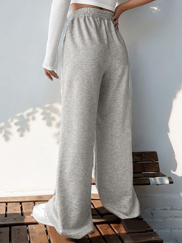 Elasticity Solid Color High Waisted Loose Trousers Pants