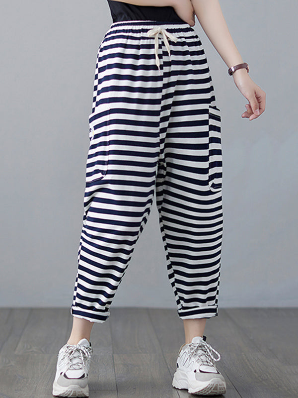 Loose Striped Drawstring Harem Sports Pants