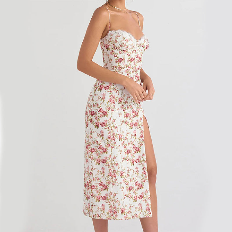 Rosalie Rose Print Corset Midi Sundress