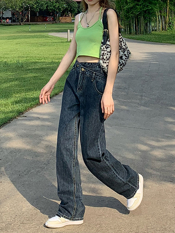 Casual High Waisted Split-Joint Jean Pants Bottoms