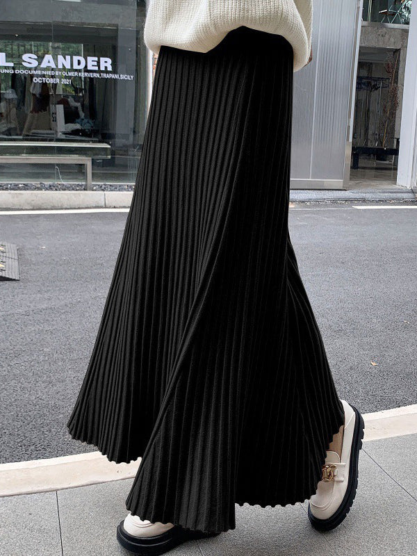 Pleated Solid Color A-Line High Waisted Skirts Bottoms