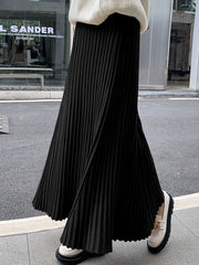 Pleated Solid Color A-Line High Waisted Skirts Bottoms