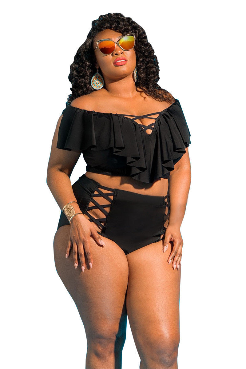 Plus Size off Shoulder Multi Rope Swimsuit