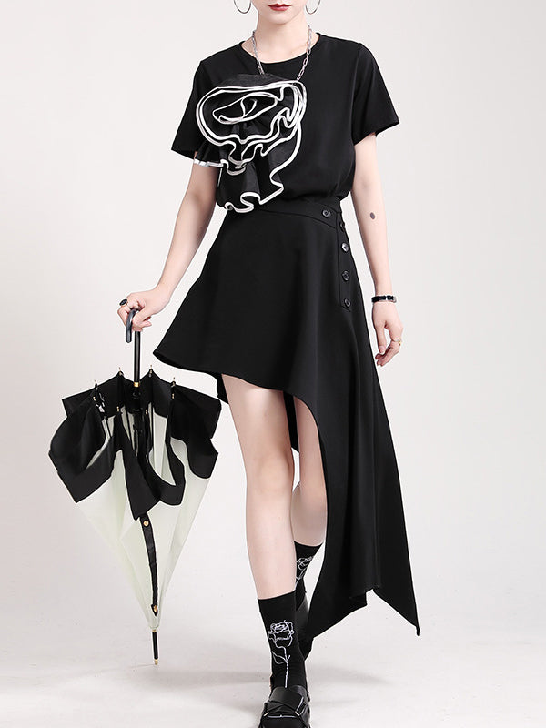 Stylish Irregular Split-Joint Black Skirt