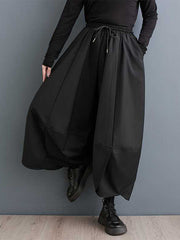 Drawstring Pleated Solid Color High Waisted Loose Trousers Pants