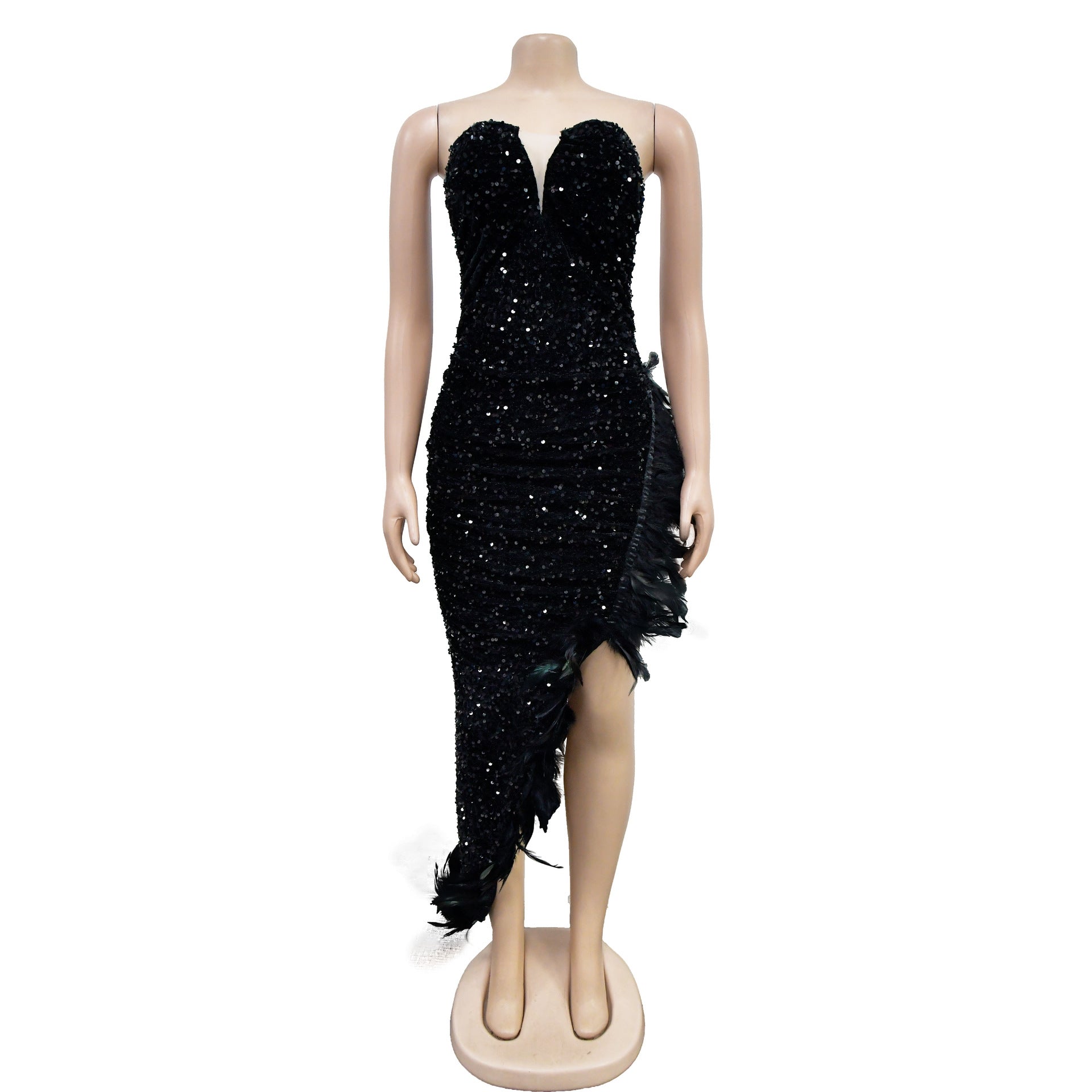 Harley Black Asymmetrical Skirt Sequins Dress