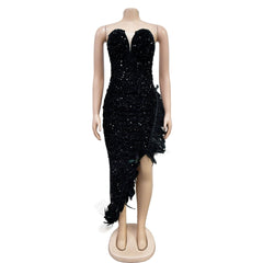 Harley Black Asymmetrical Skirt Sequins Dress
