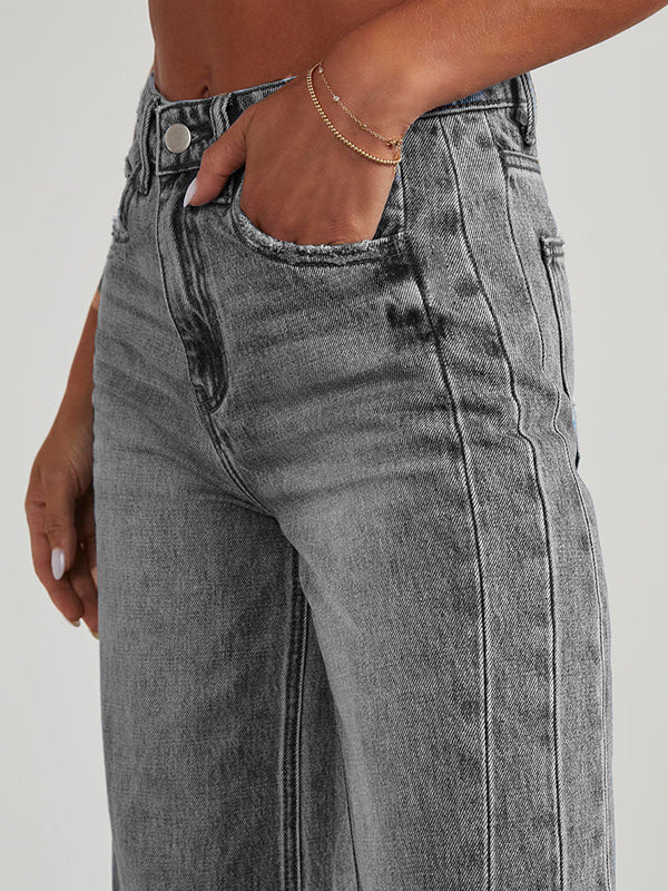Split-Joint Tasseled High Waisted Wide Leg Jean Pants Bottoms