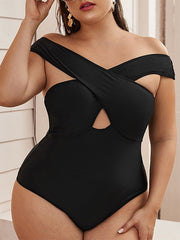 Solid Color Sexy V-neck Plus Size One-piece Swimsuit