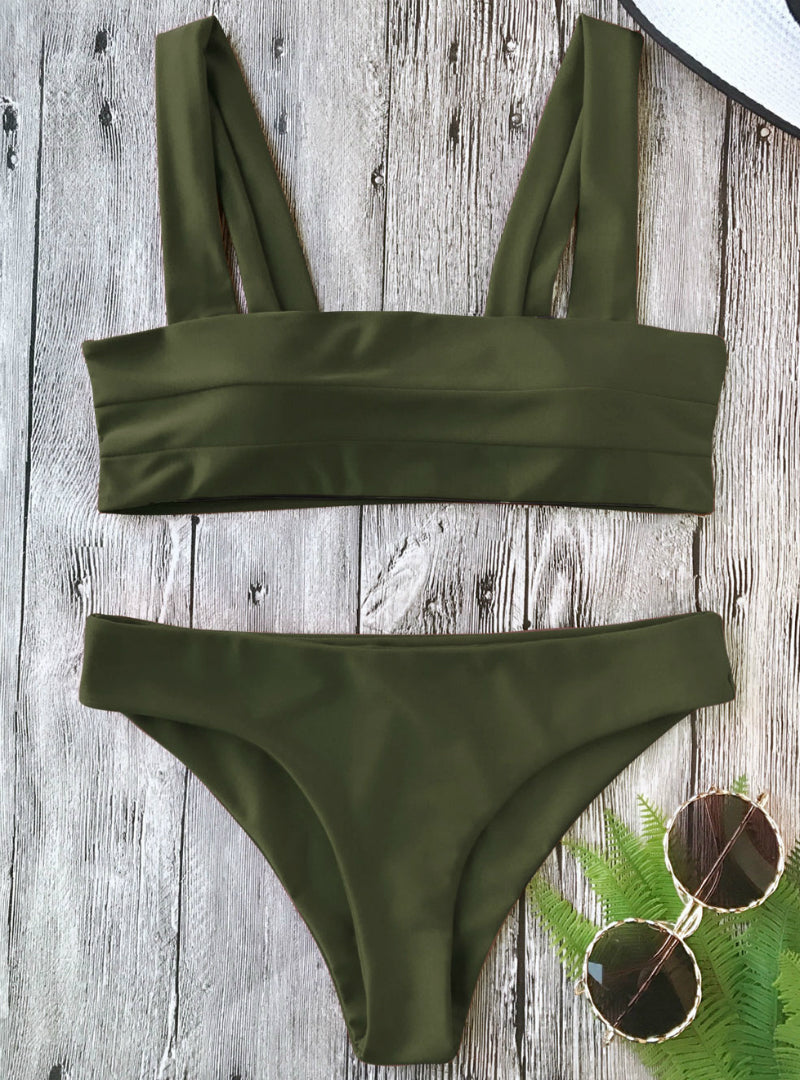 Bikini New Wide Straps Padded Bandeau Bikini Set