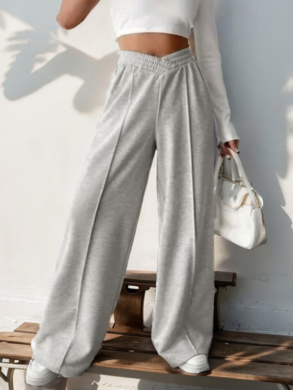 Elasticity Solid Color High Waisted Loose Trousers Pants