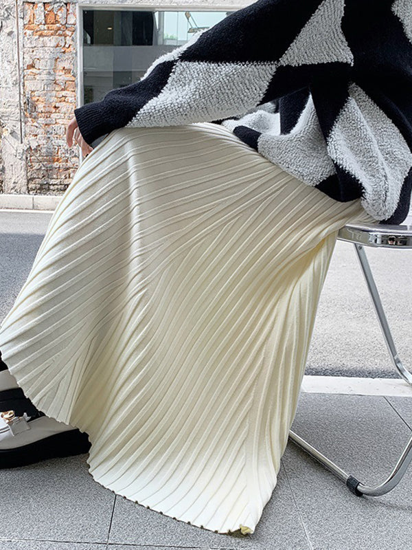 Pleated Solid Color A-Line High Waisted Skirts Bottoms