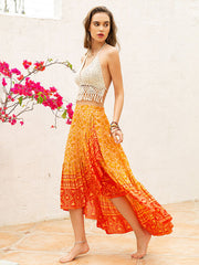 Vacation Loose Irregular Clipping Floral Printed Skirt