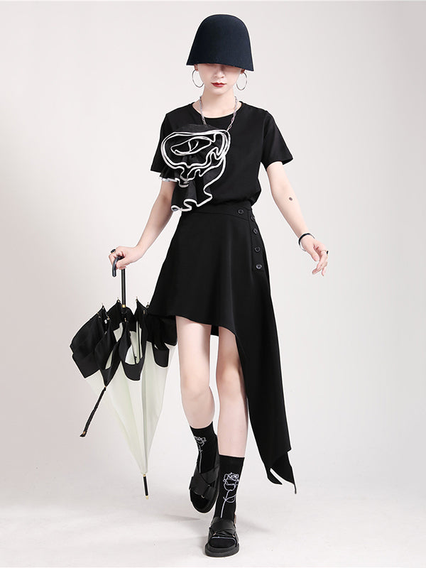 Stylish Irregular Split-Joint Black Skirt