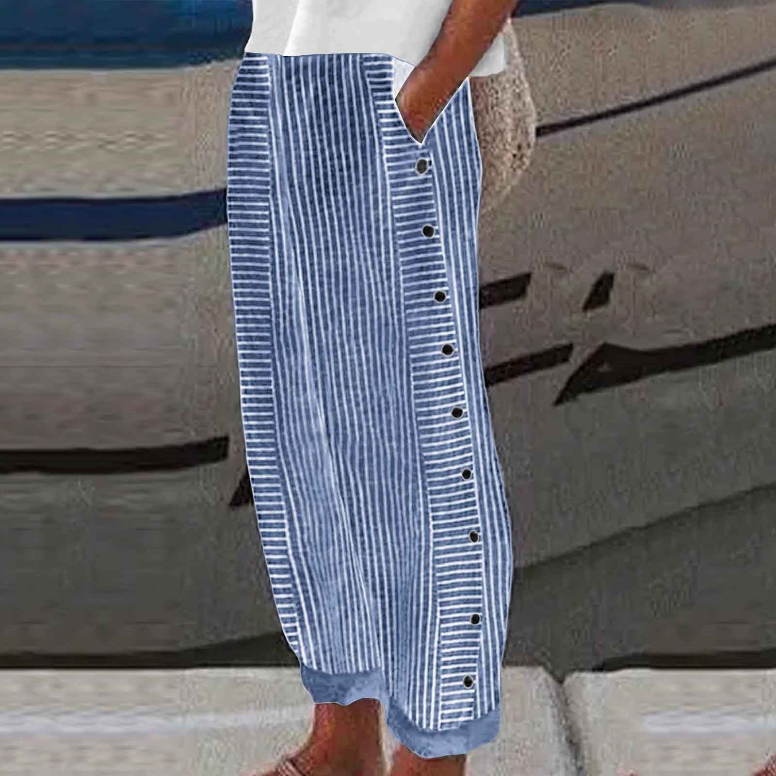 Women's Striped Casual Buttoned Pants.