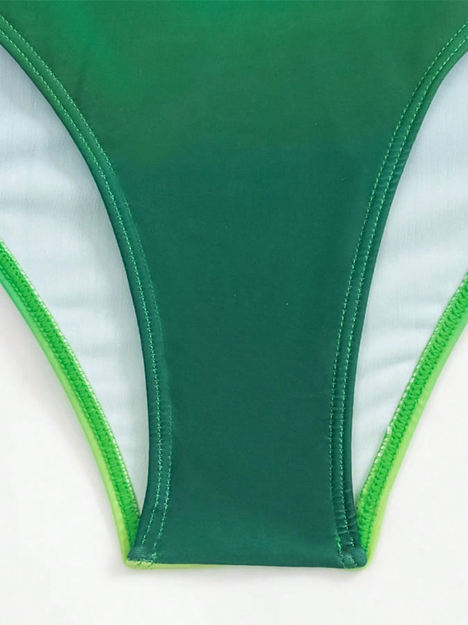 Women's Gradient Sexy Strap V-Neck Mesh Beach Skirt Swimsuit Three-Piece Set