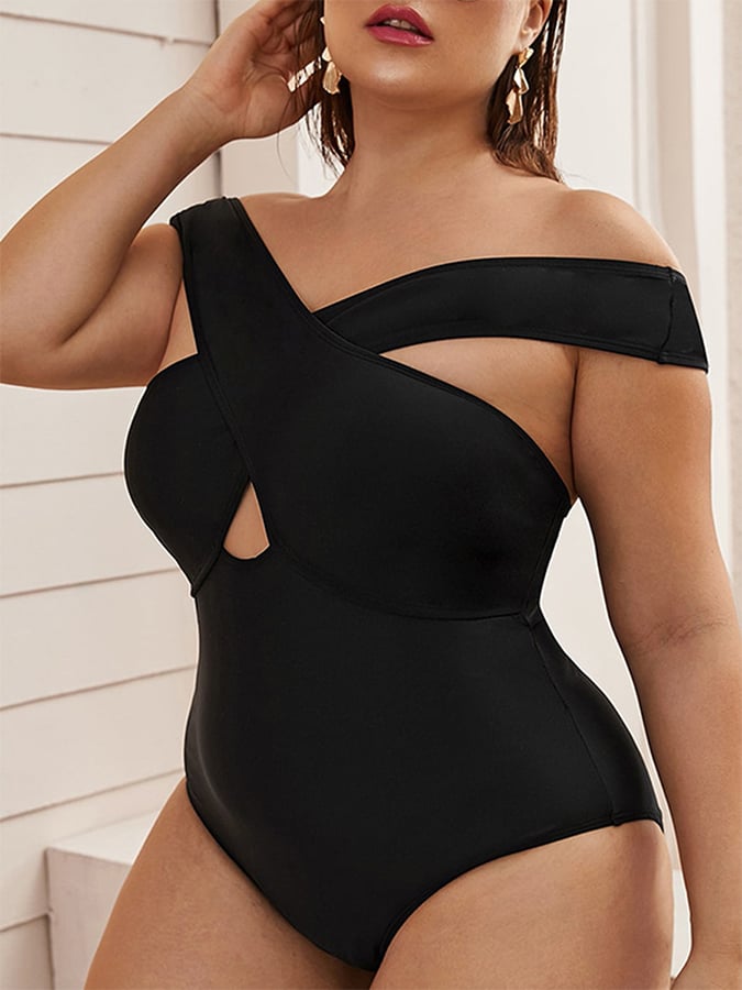 Solid Color Sexy V-neck Plus Size One-piece Swimsuit