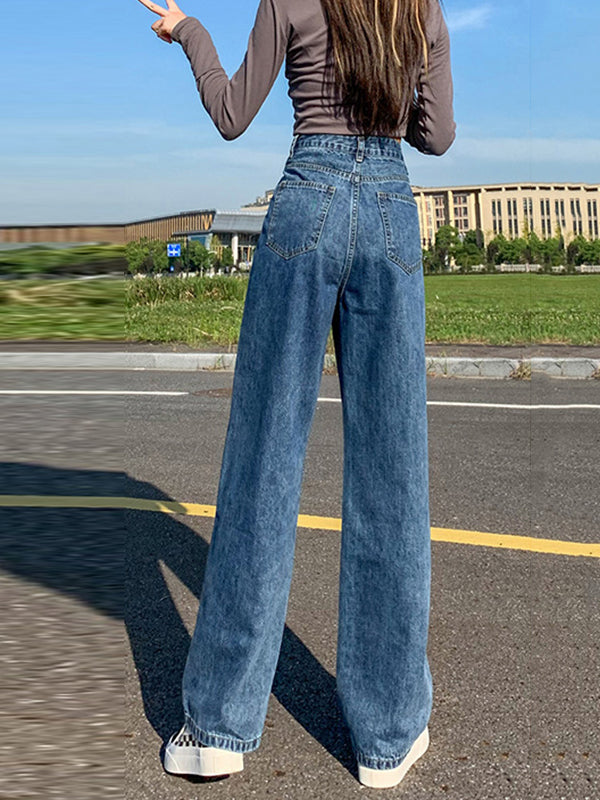 Casual High Waisted Split-Joint Jean Pants Bottoms