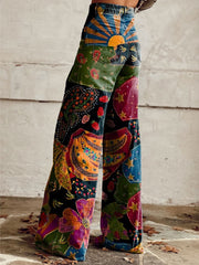 Women's Vintage Print Casual Wide Leg Pants