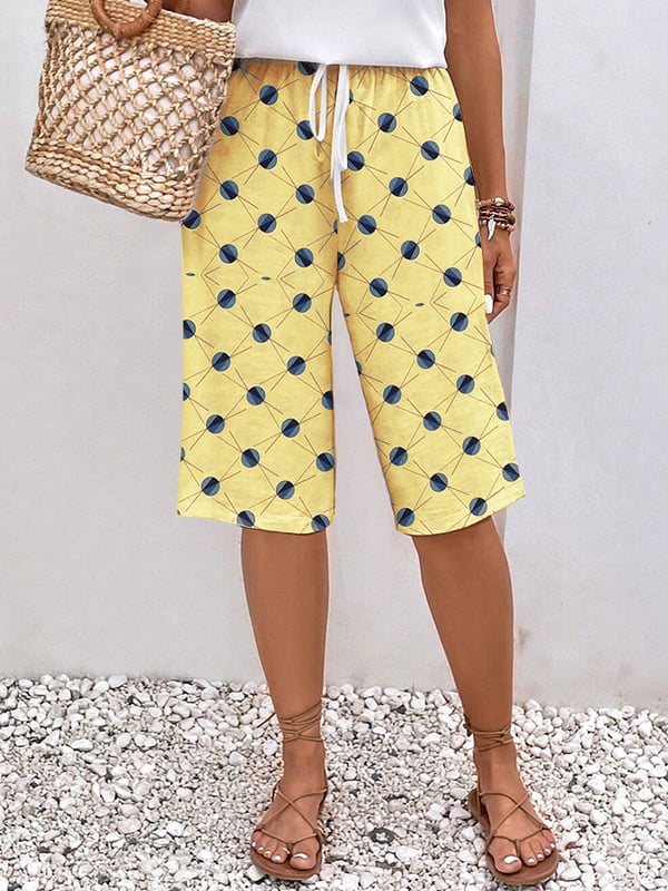 Women's Polka-Dot Stripe Design Printed Lace-Up Elastic Waist Loose Casual Pants