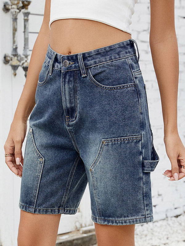 Buttoned Pockets Wide Leg Shorts Bottoms Jean Pants Bottoms