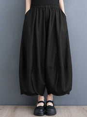 Elasticity Solid Color Split-Joint Bloomers Loose Trousers Wide Leg Pants