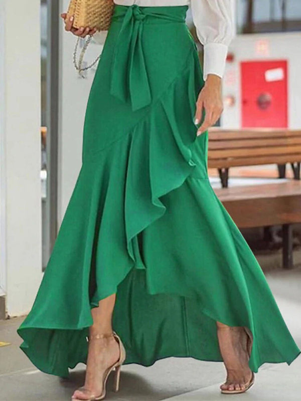 Irregular Clipping Bandage Falbala Solid Color Split-Side Skirts Bottoms