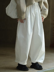 Casual Loose Wide Leg Elastic Waist Solid Color Pants