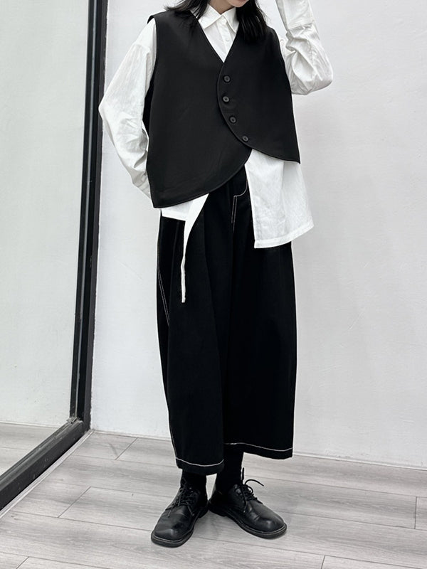 Elasticity Pleated Split-Joint Harem Pants High Waisted Ninth Pants