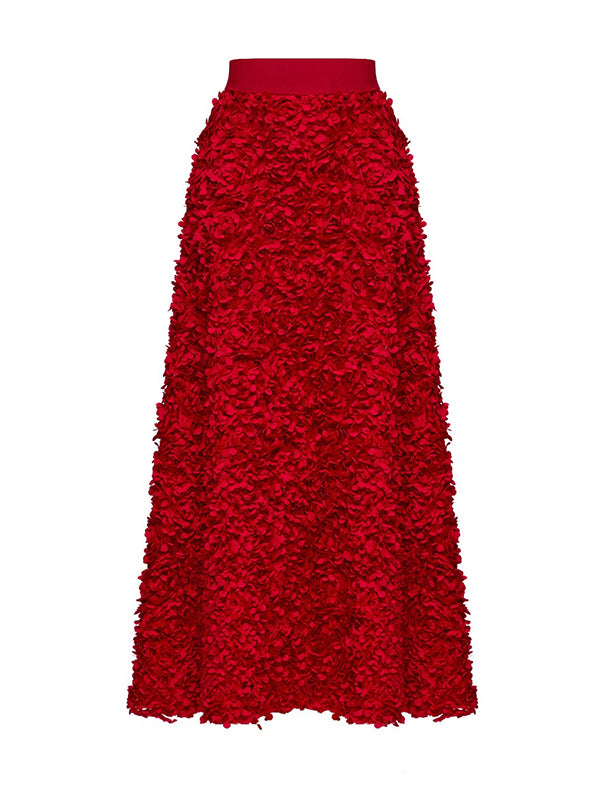 Solid Color Three-Dimensional Flower A-Line High Waisted Skirts Bottoms