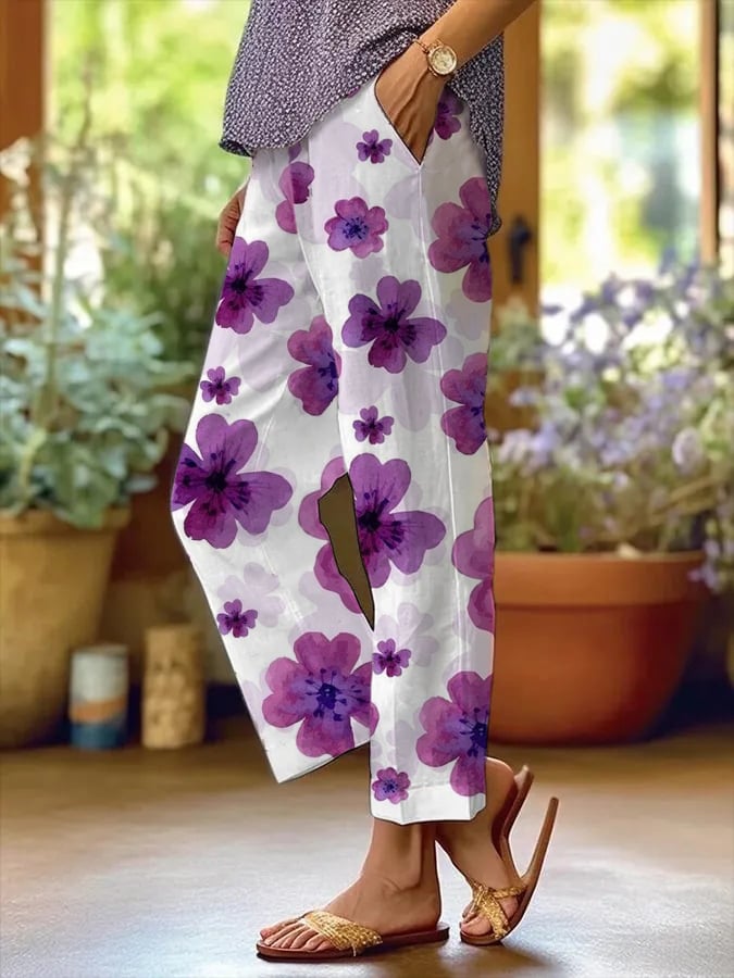 Women's Purple Flower  Casual Pants
