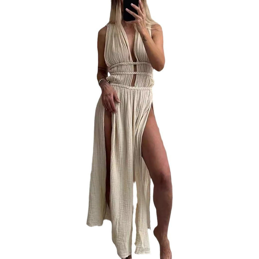 Samantha Linen Blend Hollow-Out Dress