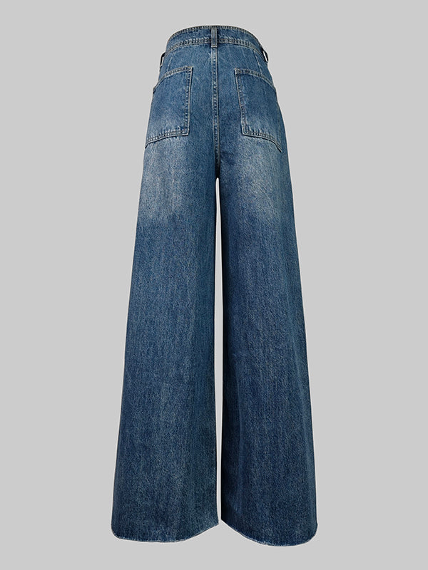 Gradient Split-Joint High Waisted Straight Leg Jean Pants Bottoms