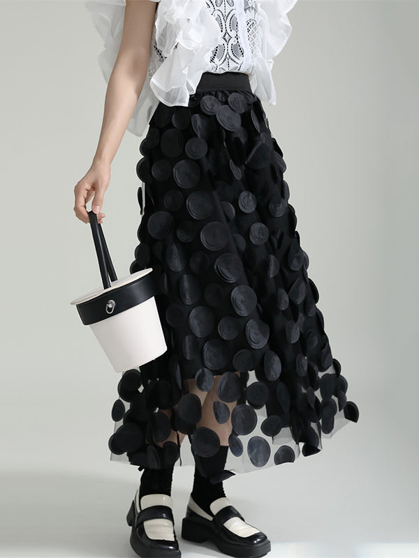 Mesh Polka-Dot Solid Color Split-Joint A-Line High Waisted Skirts Bottoms