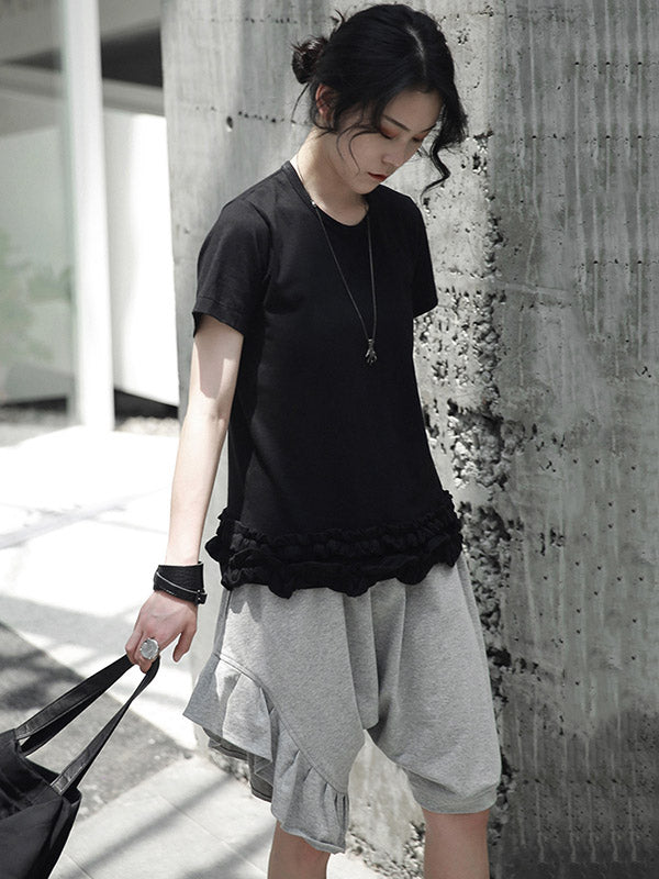 Original Solid Color Falbala Asymmetric Irregularity Shorts