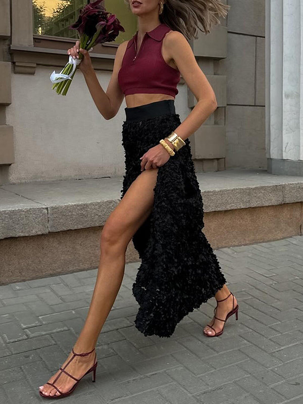 Solid Color Three-Dimensional Flower A-Line High Waisted Skirts Bottoms