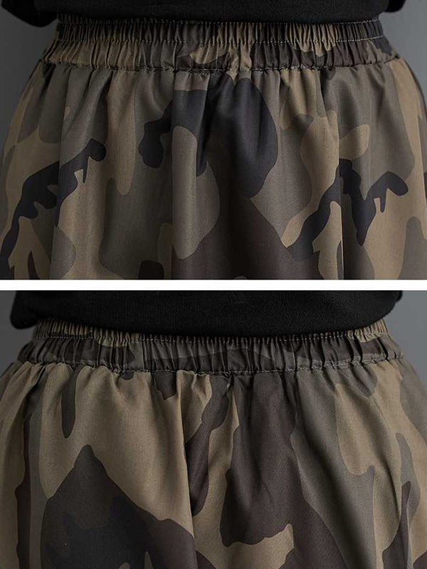 Camouflage Elasticity Printed Loose Skirts Bottoms