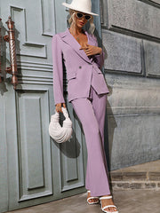 Office Solid Lapel Collar Two Pieces Set
