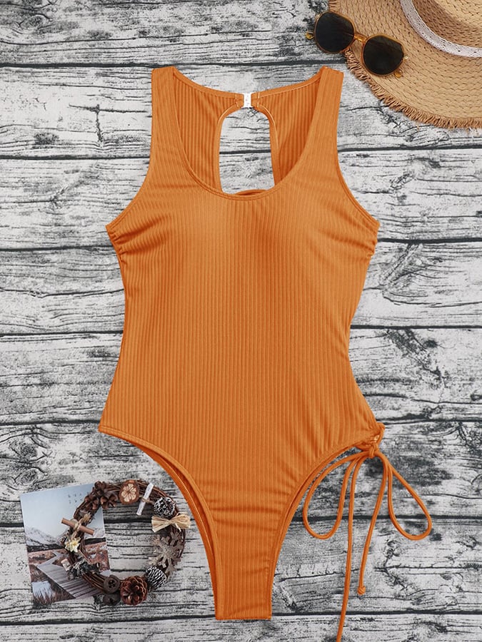 Solid Cut Out Strap One Piece Swimsuit