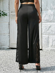 Jacquard Lacy Pockets Solid Color Split-Joint Wrap Casual Pants Bottoms