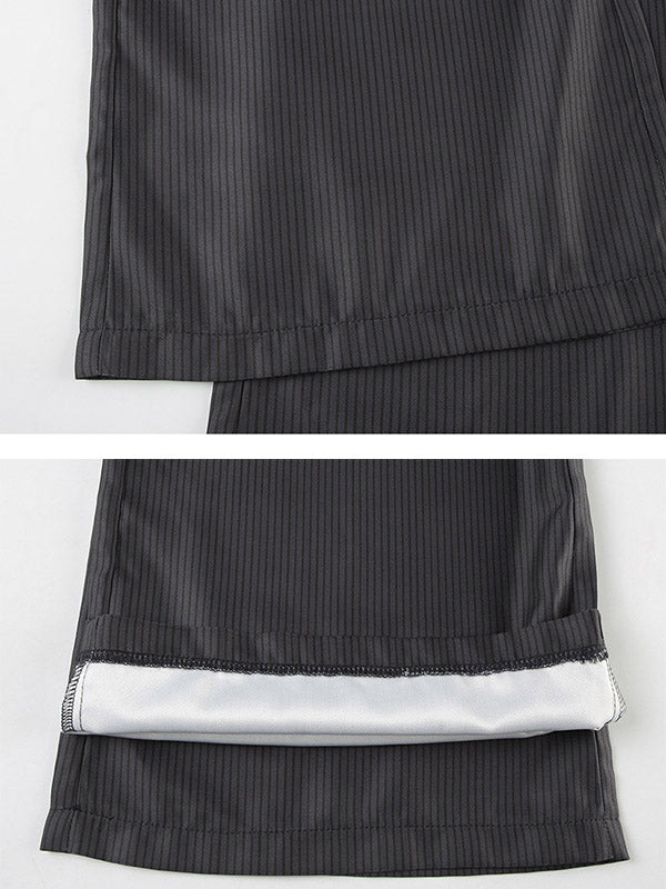 Buttoned Striped Flared Pants Loose Trousers Suit Pants