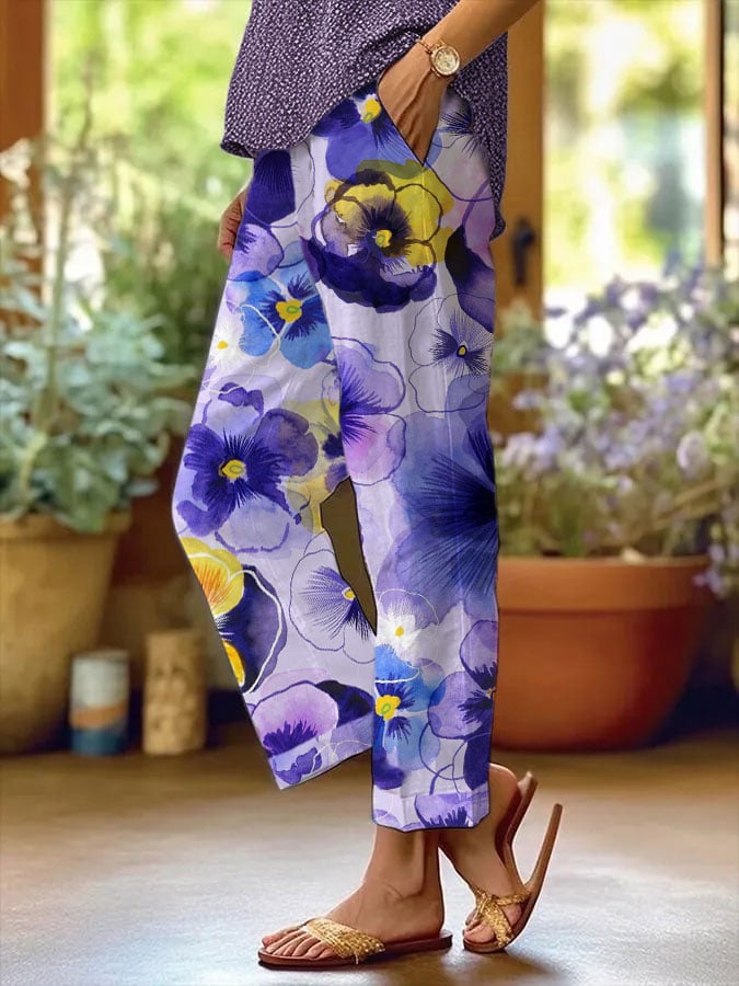 Women's Alzheimer's Purple Floral Casual Pants