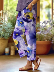 Women's Alzheimer's Purple Floral Casual Pants