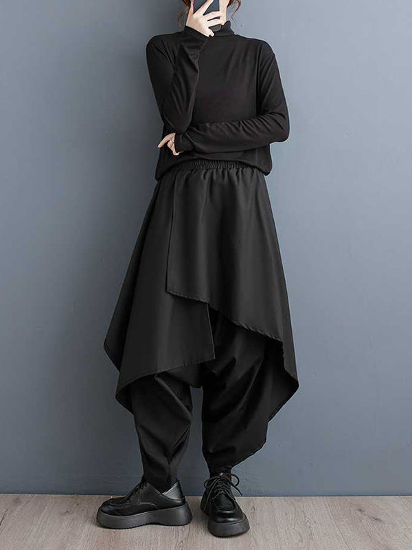 Asymmetric Elasticity Layered Solid Color High Waisted Loose Culotte