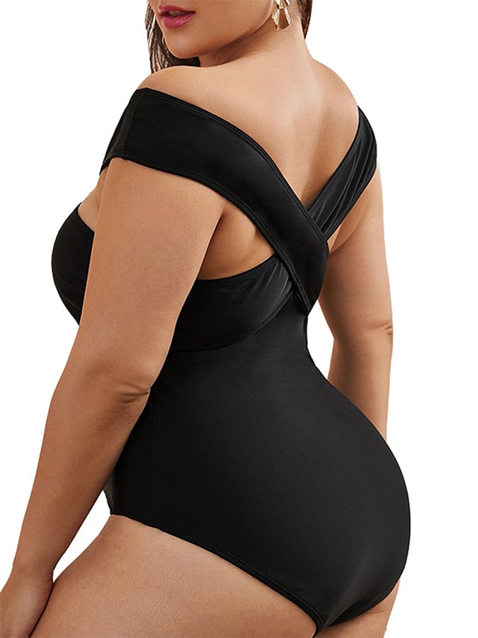 Solid Color Sexy V-neck Plus Size One-piece Swimsuit