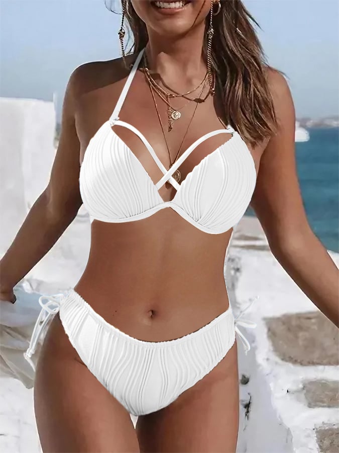 Knitted One-Piece Swimsuit Solid Color Sexy Bikini With Chest Pad