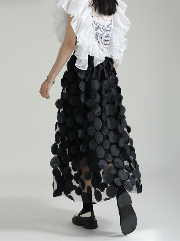 Mesh Polka-Dot Solid Color Split-Joint A-Line High Waisted Skirts Bottoms