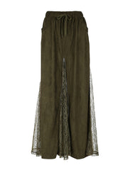 Lace Patchwork Skirt In Army Green