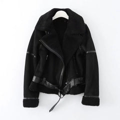 Fleece Suede Fur Jacket in Taupe & Black
